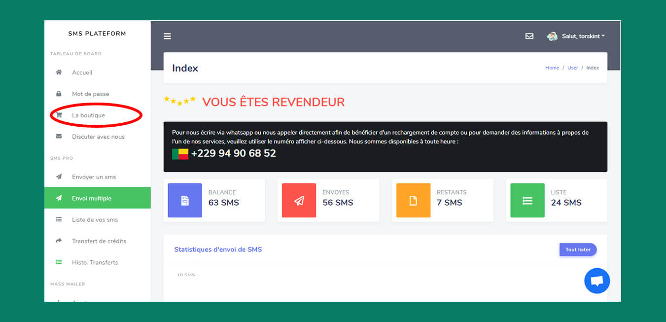 connectez-vous à votre compte Sms Plateform